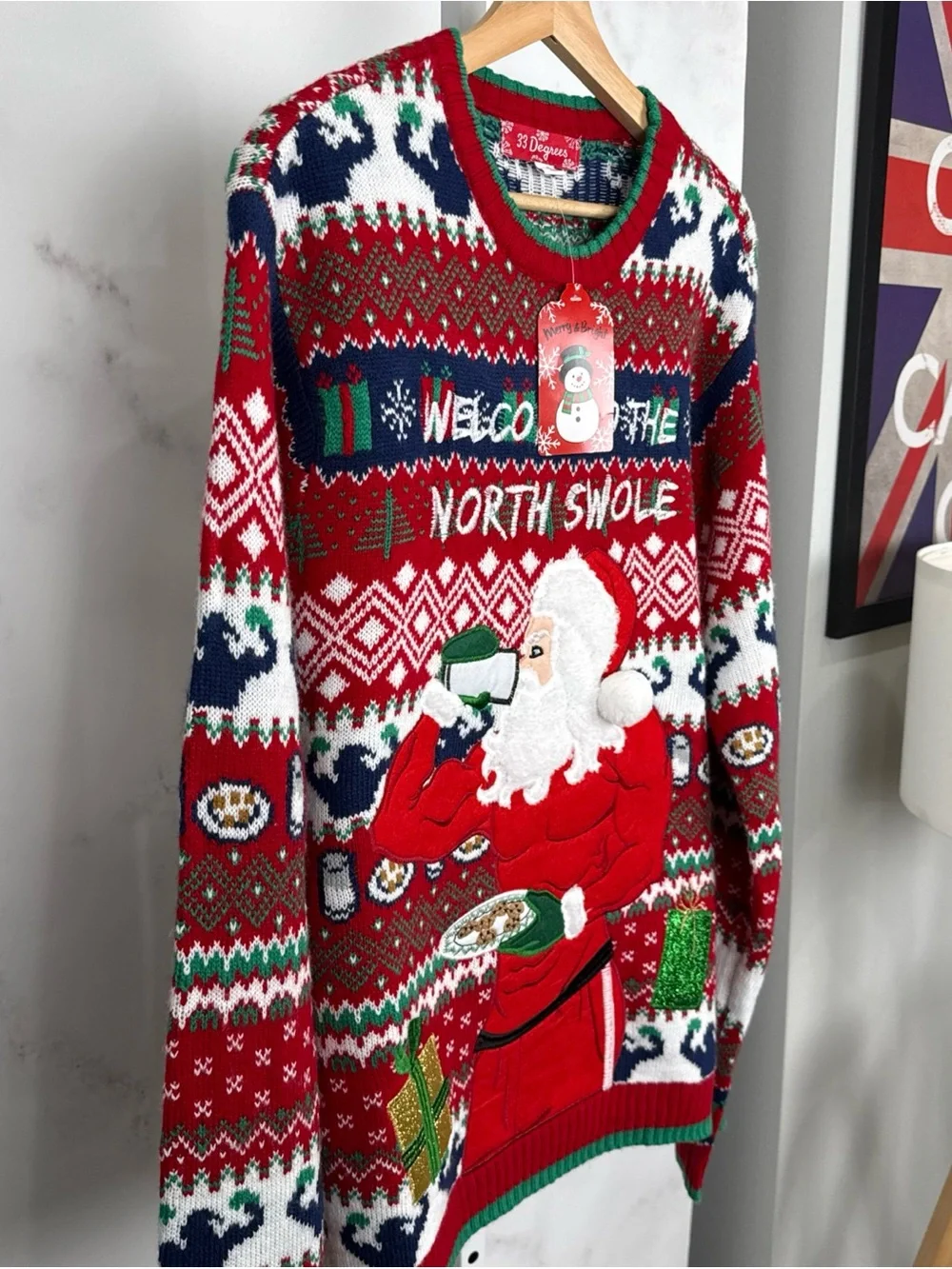 33 Degrees Men’s Christmas Welcome To The North Swole Party Sweater Sz L NEW $48